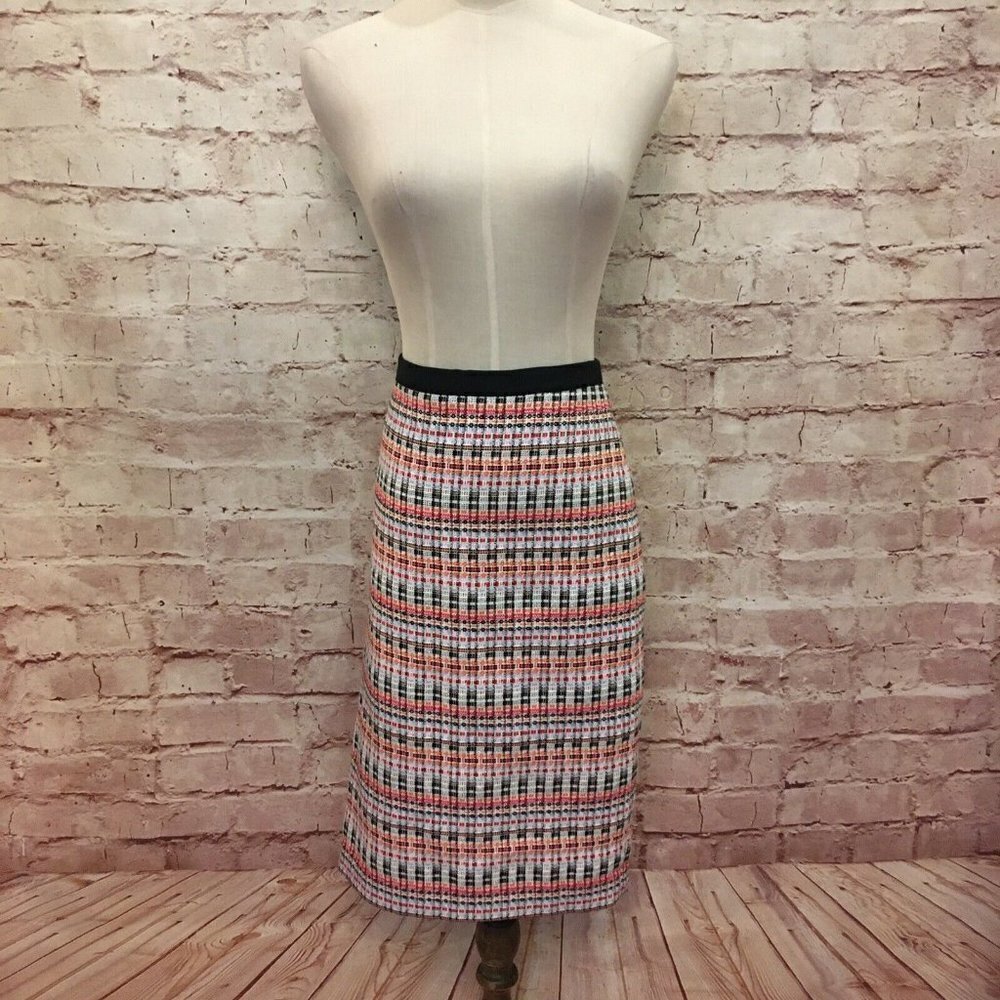 TALBOTS Petites 8P Straight Skirt Navy Silver Multi Color Tweed Lined NEW $109